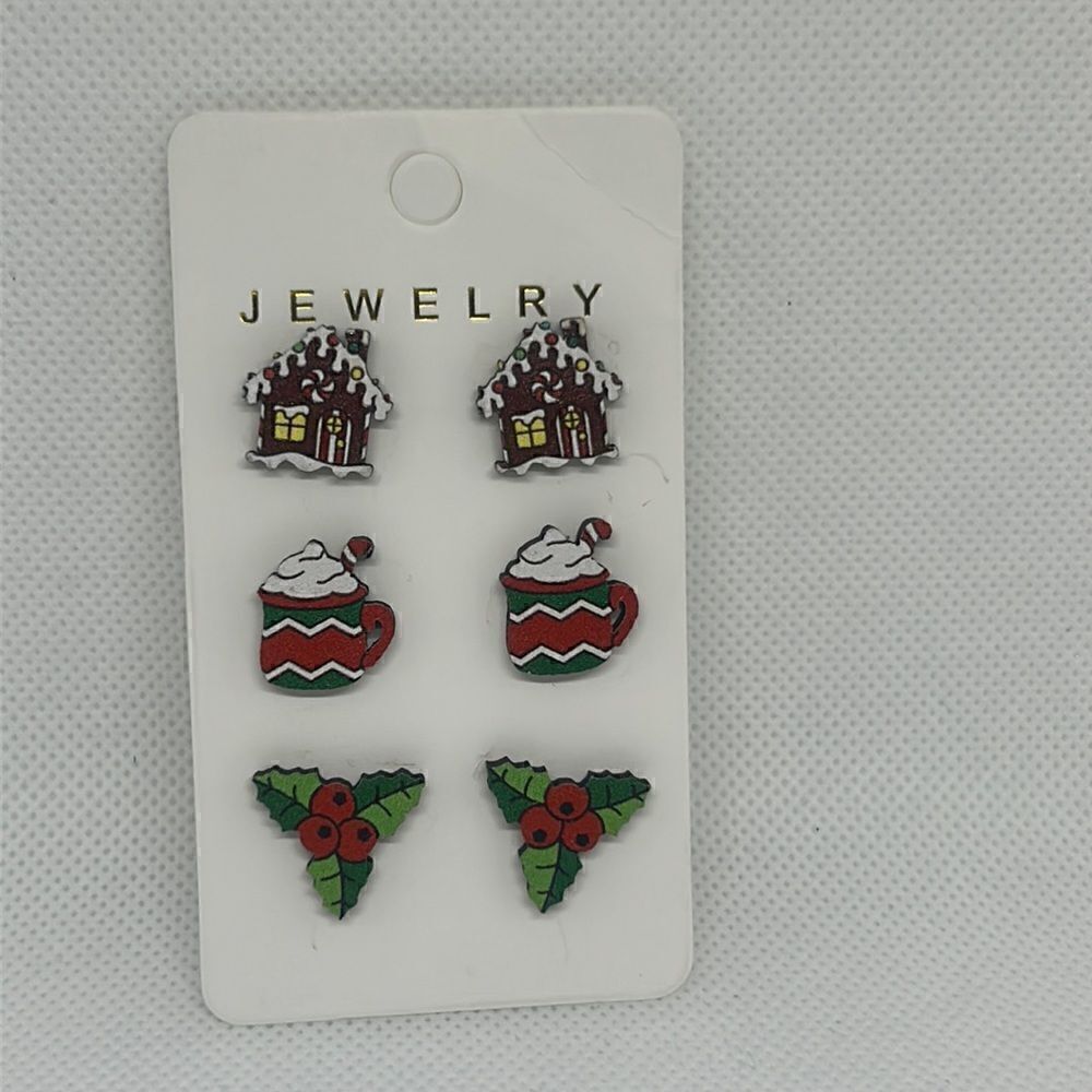 Gingerbread house hot coco mistletoe Christmas earrings